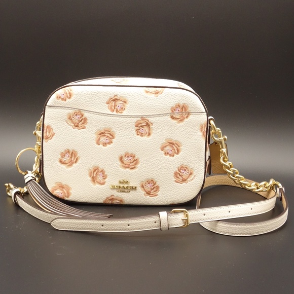 coach rose print camera bag